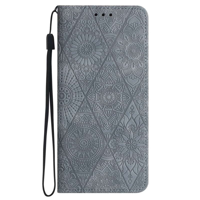 Flip Cover Samsung Galaxy A05s Patchwork à Lanière