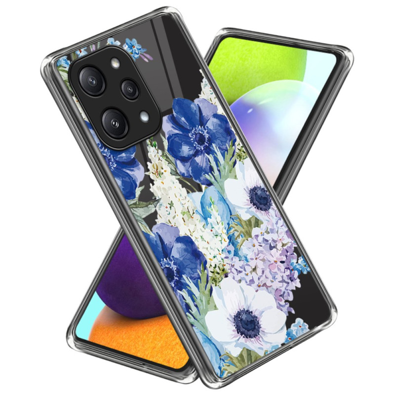 Coque Xiaomi Redmi 12 5G / Poco M6 Pro 5G Fleurs Bleues et Blanches