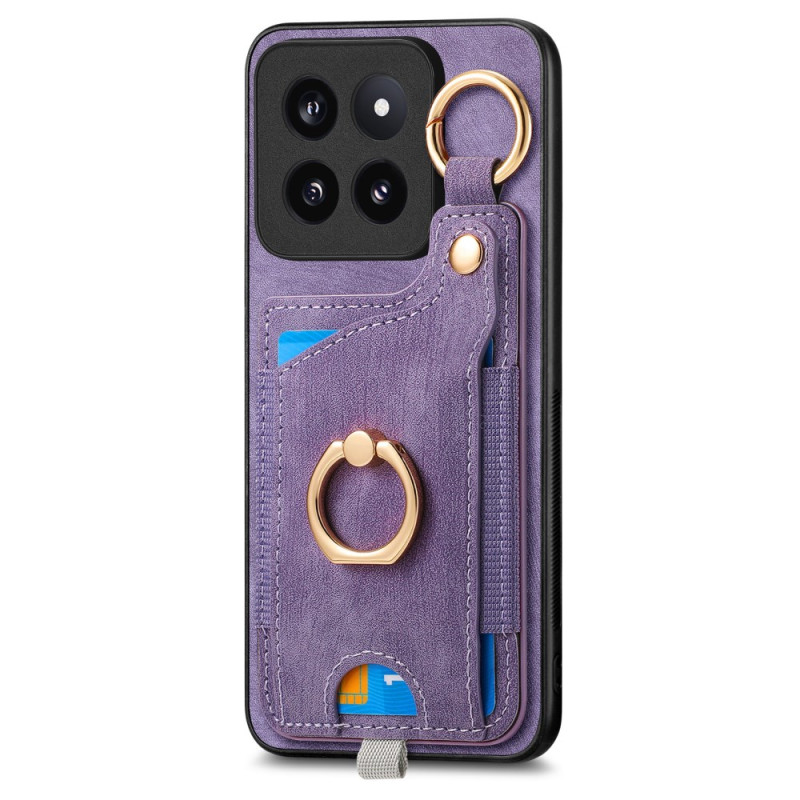 Coque Xiaomi 14 Pro Rétro Porte-Cartes et Anneau