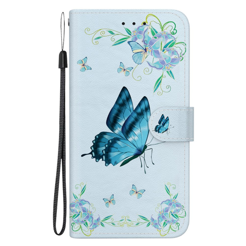 Housse Honor 90 Lite Papillon et Fleurs Bleus à Lanière