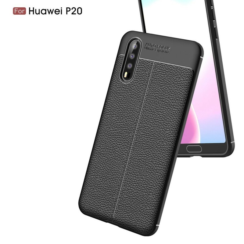 Coque Huawei P20 Effet Cuir Litchi Double line