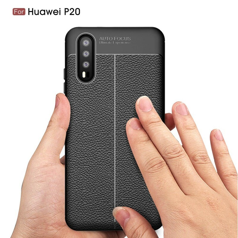 Coque Huawei P20 Effet Cuir Litchi Double line