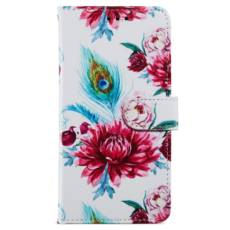 Housse Samsung Galaxy A35 5G Fleurs Rouges à Lanière