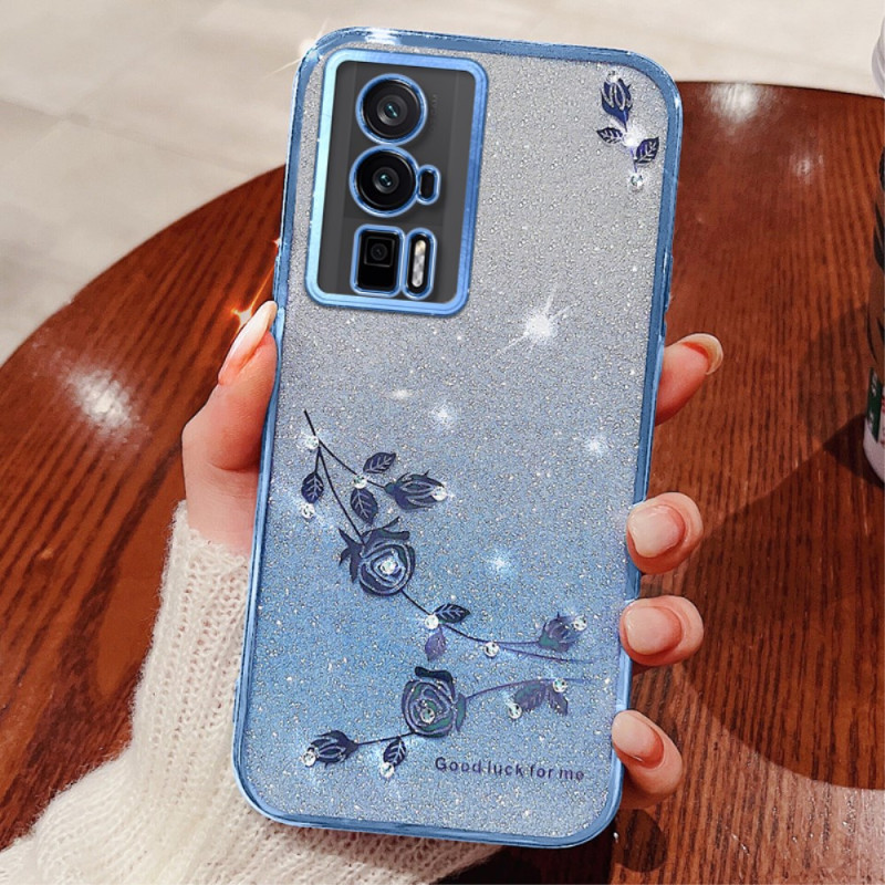 Coque Poco F5 Pro Fleurs et Strass KADEM