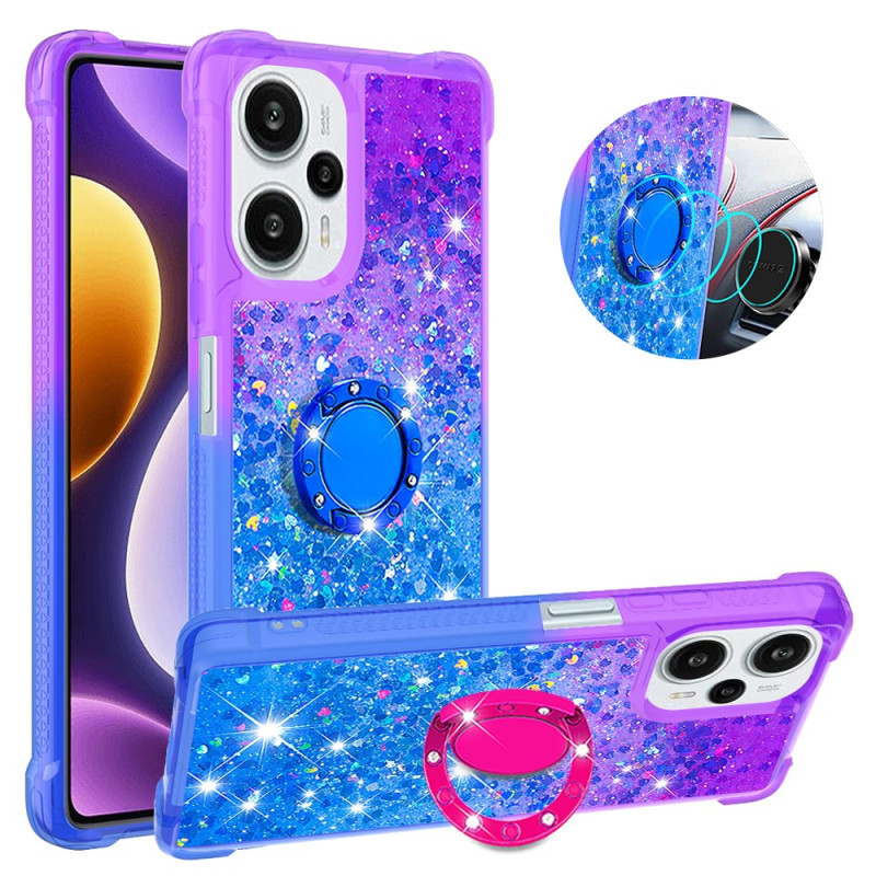 Coque Poco F5 Paillettes Dégradées Anneau-Support