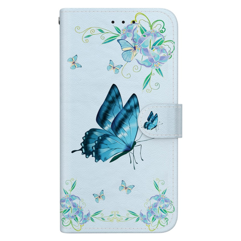 Housse Honor X7b / 90 Smart Papillons Fleurs Bleus à Lanière