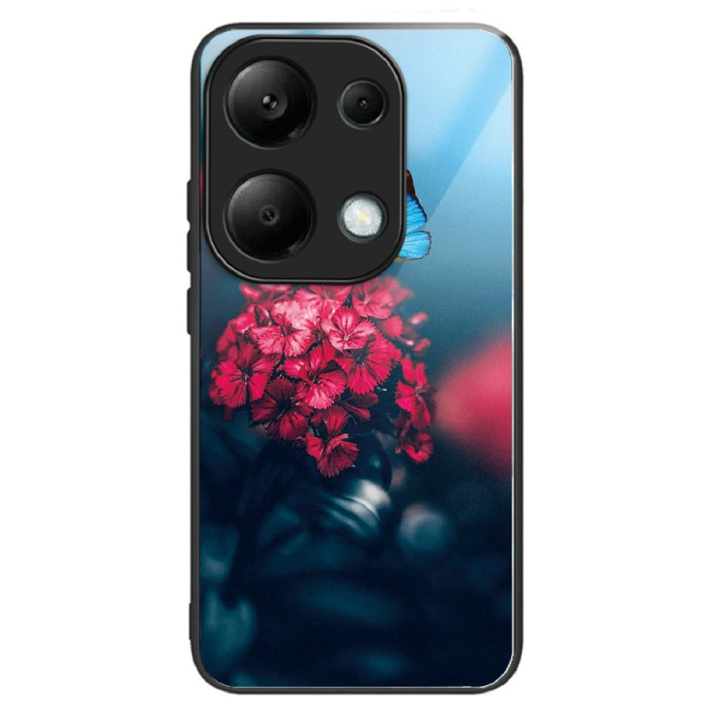 Coque Xiaomi Redmi Note 13 Pro 4G / Poco M6 Pro 4G Verre Trempé Fleurs Rouges et Papillons