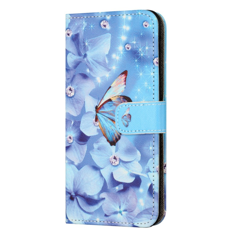 Housse Samsung Galaxy M15 5G Fleurs et Papillons à Lanière