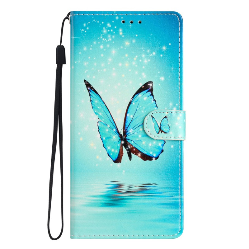 Housse Oppo A79 5G Papillon Bleu à Lanière