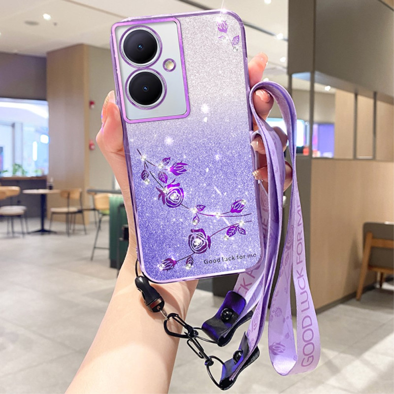 Coque Oppo A79 5G à Lanière Fleurs et Strass