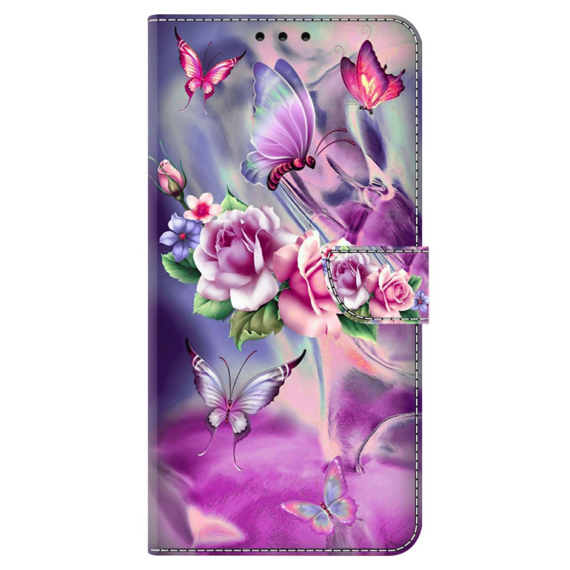 Pour Oppo A38 / A18 Papillons et Fleurs Pourpres