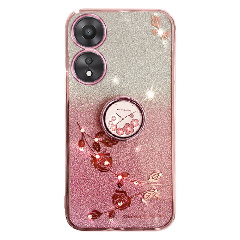 Coque Oppo A78 5G Anneau-Support Fleurs et Strass KADEM