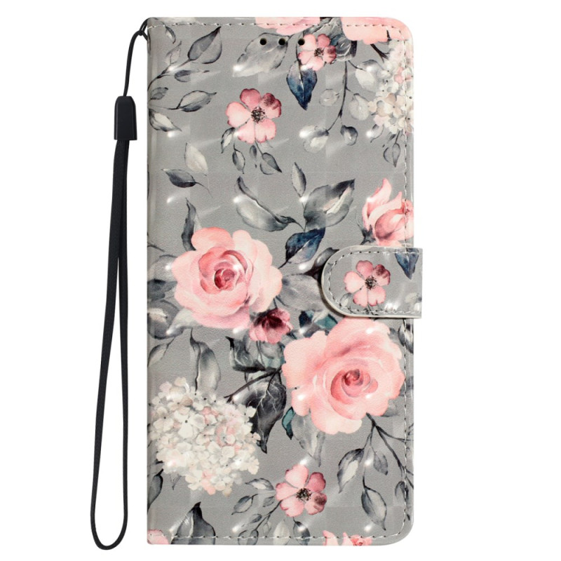 Housse Oppo A98 5G Fleurs Roses à Lanière