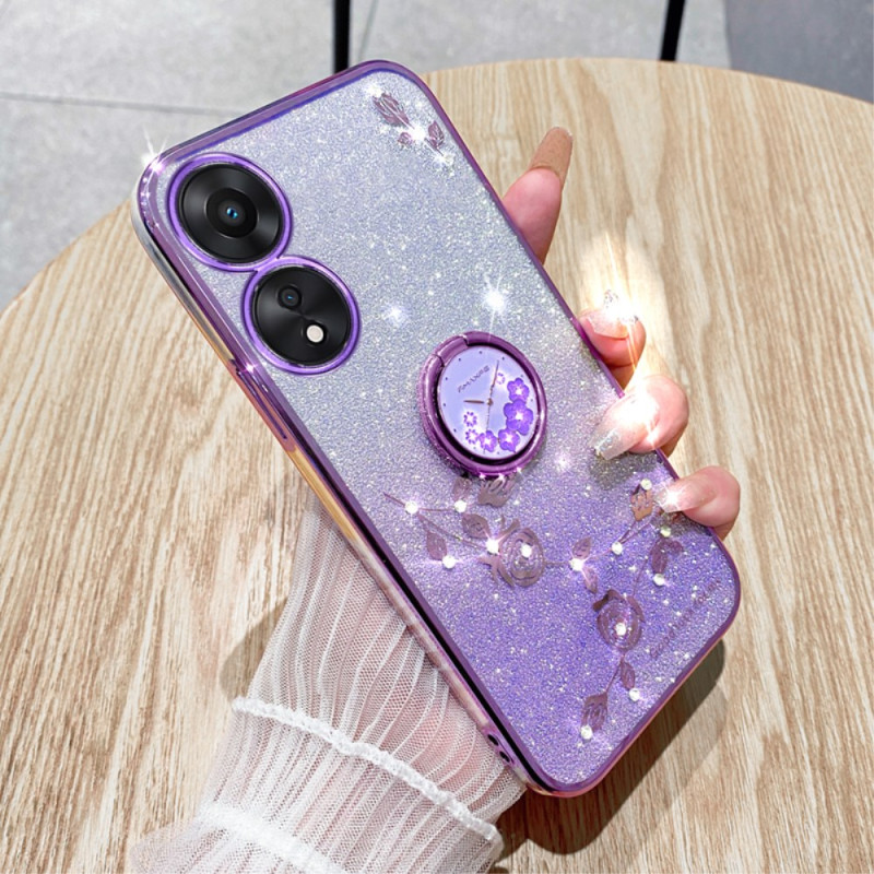 Coque Oppo A17 / A17k Anneau-Support Fleurs et Strass