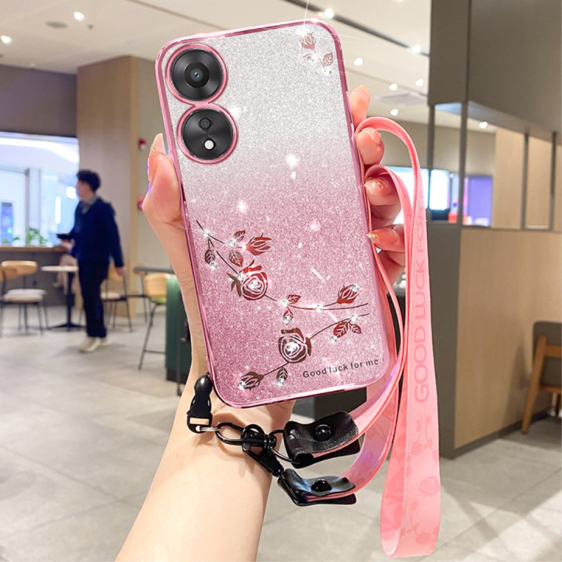 Coque Oppo A17 / A17k Fleurs et Strass à Lanière KADEM