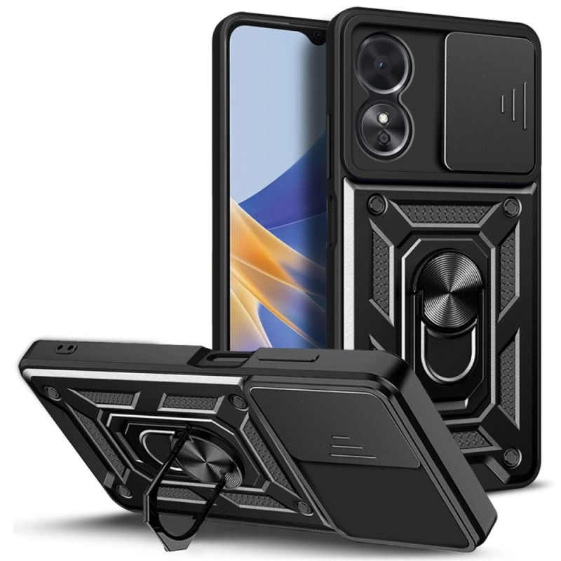 Coque Oppo A17 Anneau-Support Volet Coulissant pour Objectif de Caméra