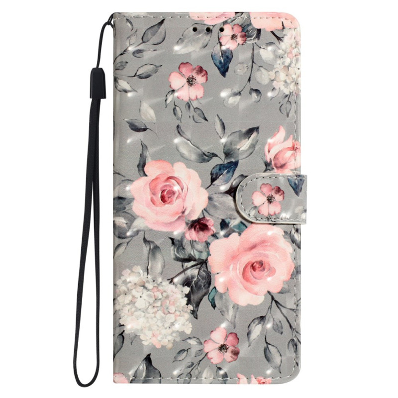 Housse Oppo A77 5G / A57 5G / 4G Fleurs Roses à Lanière