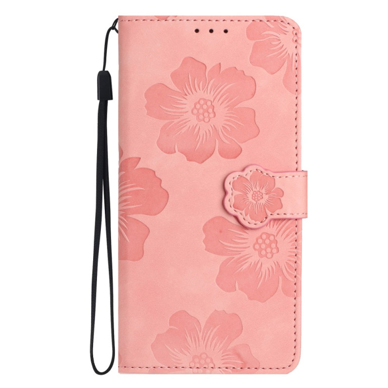 Housse Oppo A77 5G / A57 5G / 4G Motif Fleurs à Lanière