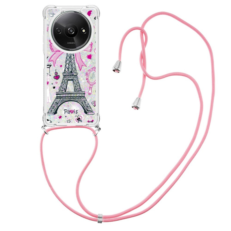 Coque à Cordon Xiaomi Redmi A3 / Poco C61 Paillettes Tour Eiffel