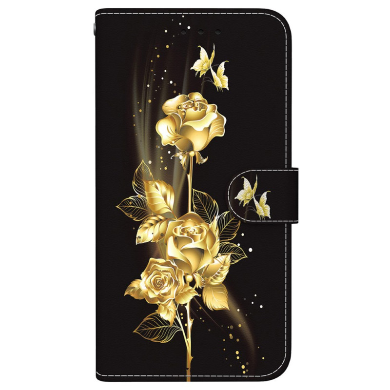 Housse Oppo A60 Papillons Dorés et Roses à Lanière