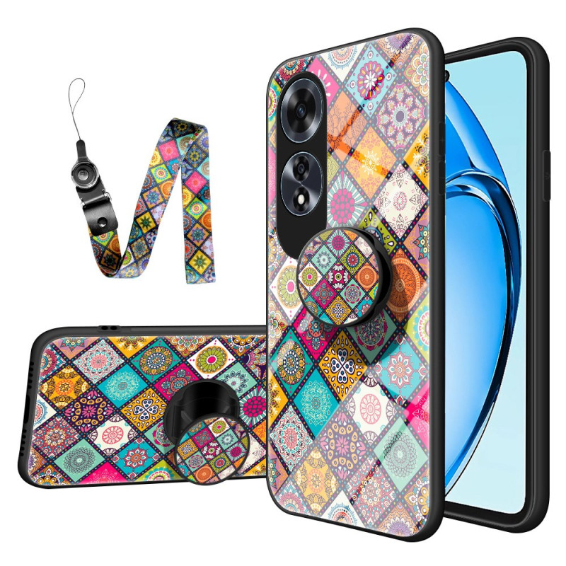 Coque Oppo A60 Patchwork Anneau-Support à Lanière