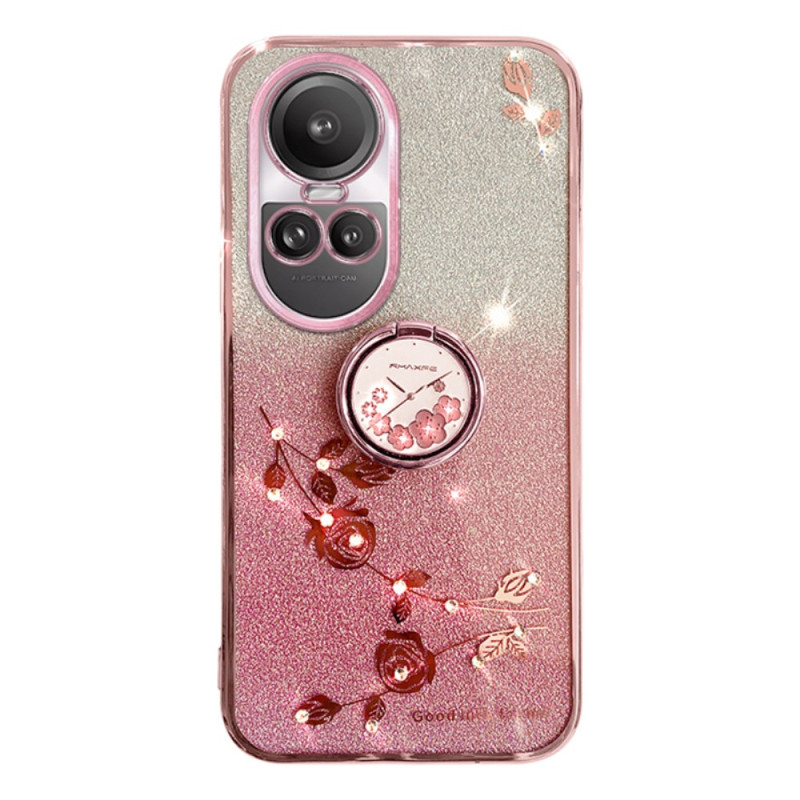 Coque Oppo Reno 10 / 10 Pro Anneau-Support Fleurs et Strass