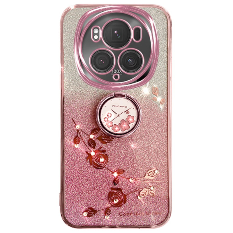 Coque Honor Magic 6 Pro Anneau-Support  Fleurs et Strass KADEM