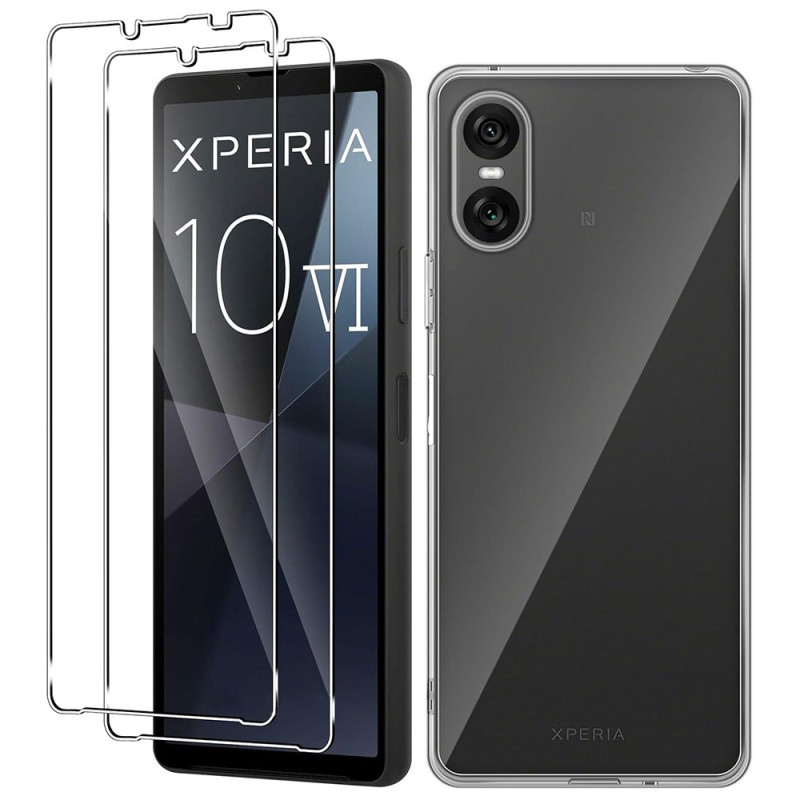 Coque Sony Xperia 10 VI Transparente avec 2 Films Écran En Verre Trempé