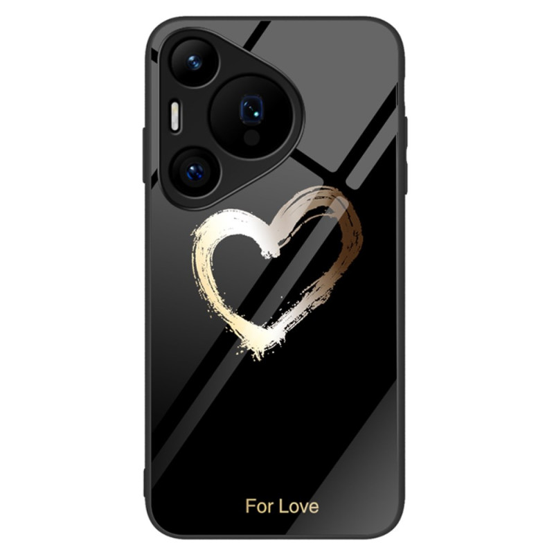 Coque Huawei Pura 70 Pro Verre Trempé Coeur Doré sur Fond Noir