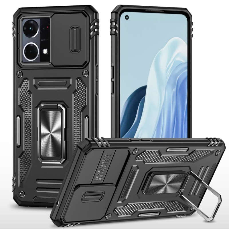 Coque Oppo Reno 7 Anneau-Support et Protection Objectif Coulissant