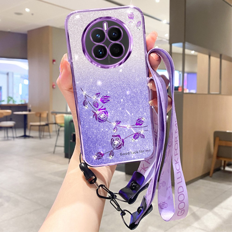 Coque Realme 12 Plus 5G Fleurs et Strass à lanière KADEM