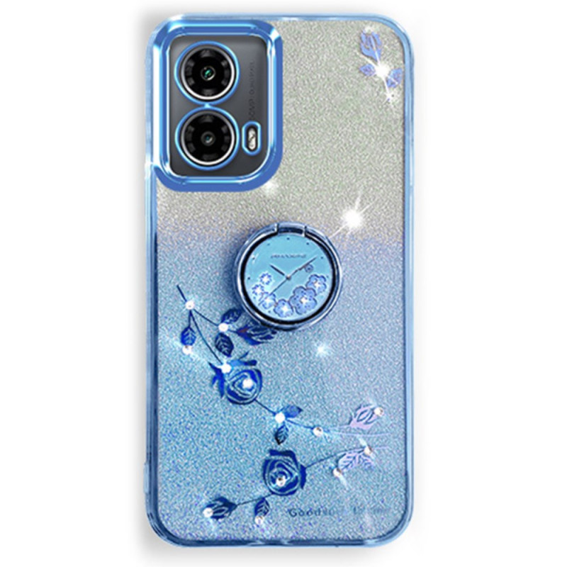 Coque Motorola Edge 50 Fusion Fleurs et Strass Anneau-Support