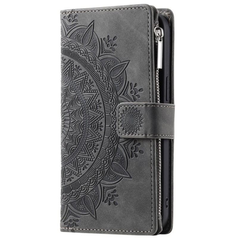 Housse Motorola Edge 50 Fusion Portefeuille Effet Daim Fleur Mandala