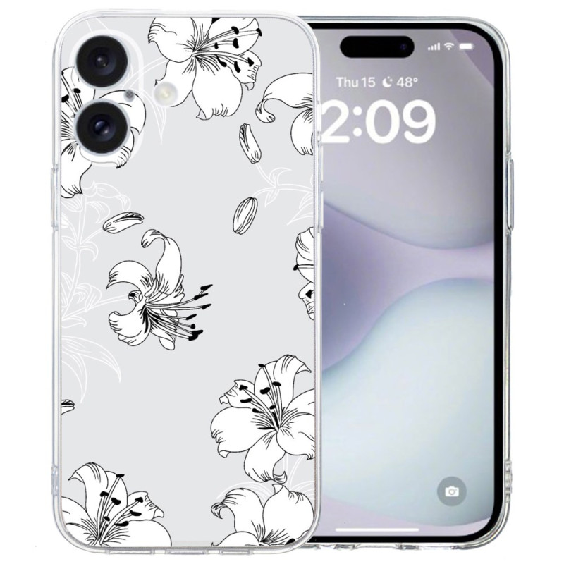 Coque iPhone 16 Bord Transparent Fleurs Blanches