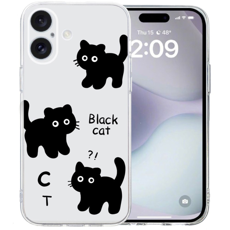 Coque iPhone 16 Bord Transparent Chats Noirs