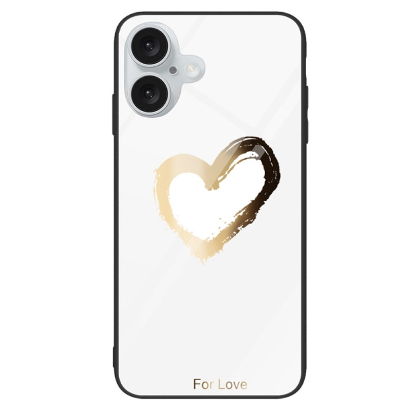 Coque iPhone 16  Verre Trempé Coeur Doré sur Fond Blanc