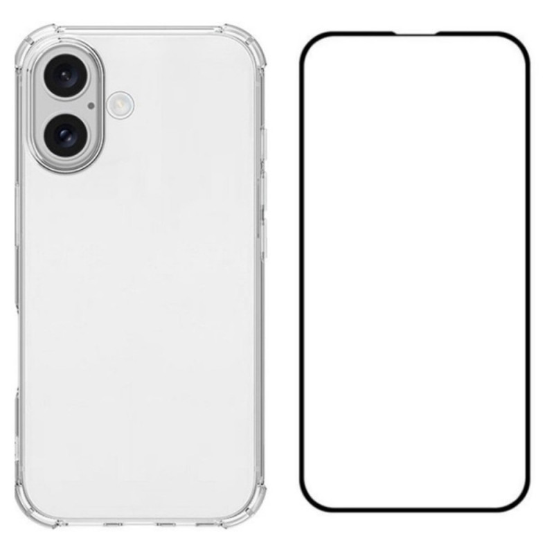 Coque iPhone 16 Transparente avec Protecteur Écran en Verre Trempé