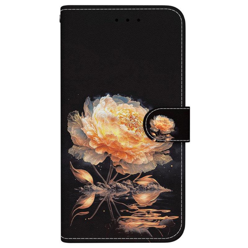 Housse iPhone 16 Plus Pivoine Dorée à Lanière