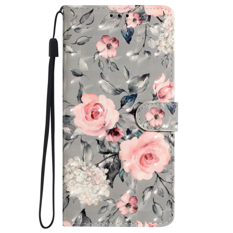 Housse iPhone 16 Plus Fleurs Roses à Lanière