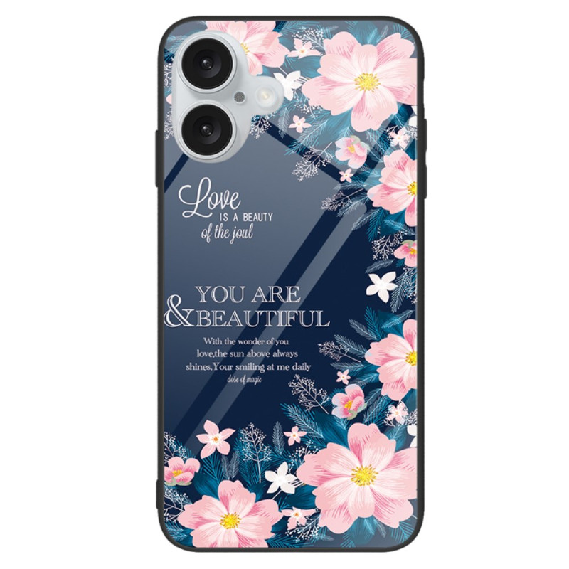 Coque iPhone 16 Plus Verre Trempé Fleurs Roses