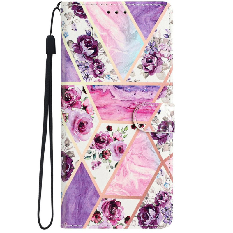 Housse iPhone 16 Pro  Fleurs Violettes à Lanière