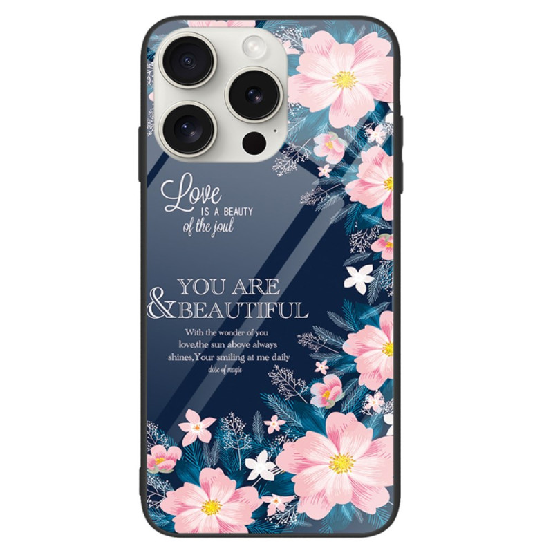 Coque iPhone 16 Pro Max Verre Trempé Fleurs Roses