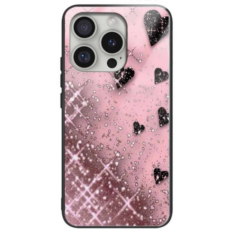 Coque iPhone 16 Pro Max Verre Trempé Coeurs sur Fond Roses