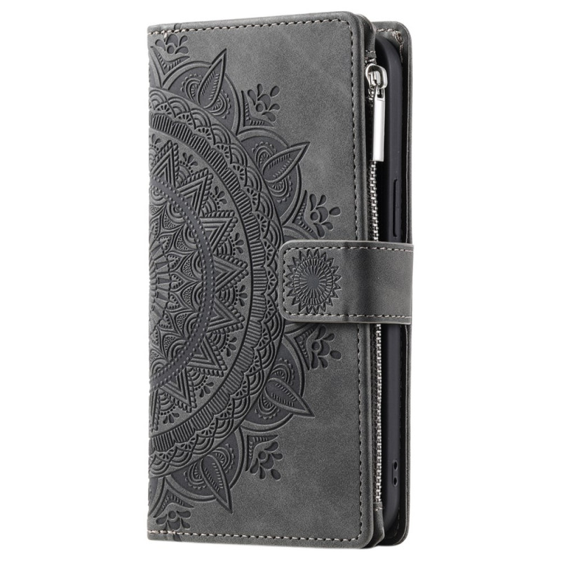 Housse iPhone 16 Pro Max Portefeuille Effet Daim Mandala