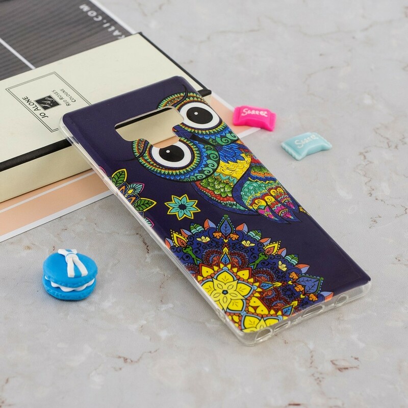 Coque Samsung Galaxy Note 9 Hibou Mandala Fluorescente