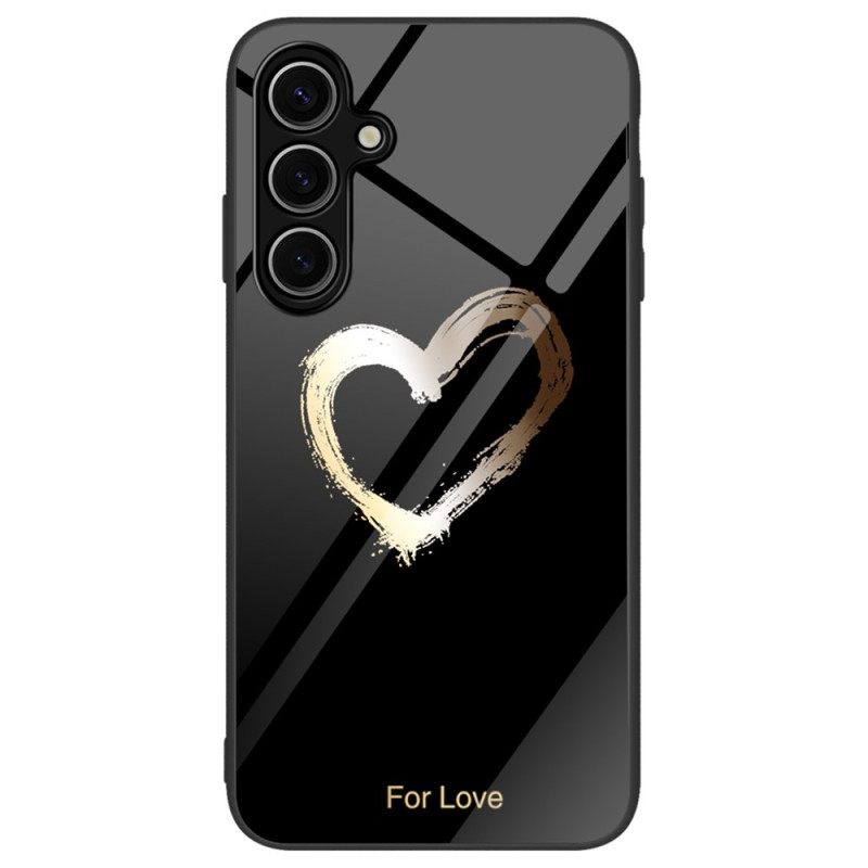 Coque Samsung Galaxy S24 FE Verre Trempé Coeur Doré sur Fond Noir