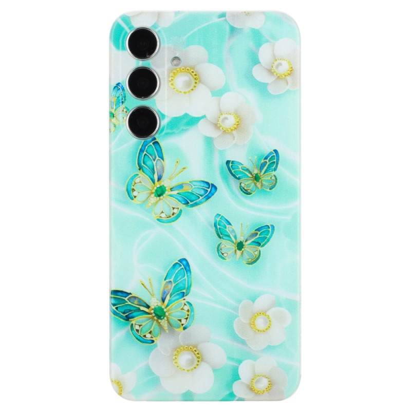 Coque Samsung Galaxy A24 4G Papillons Verts et Fleurs Blanches