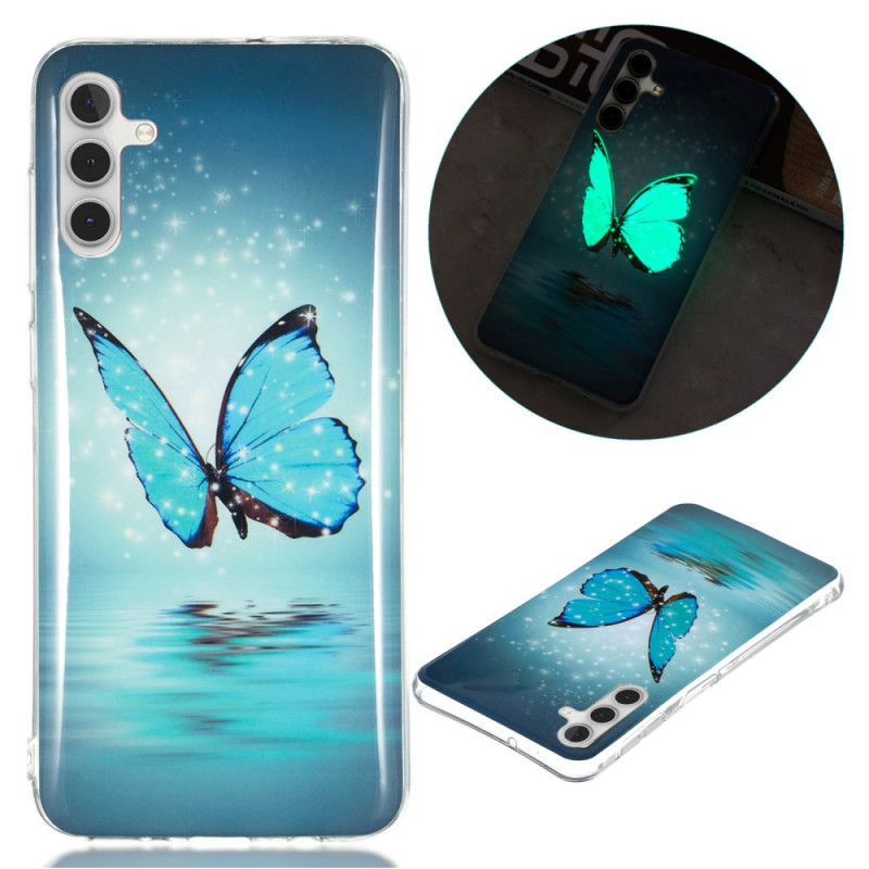 Coque Samsung Galaxy A24 4G Lumineuse Papillon Bleu