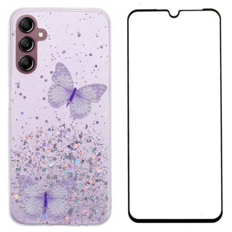 Coque Samsung Galaxy A24 4G Protecteur Écran en Verre Trempé Décoration Papillons