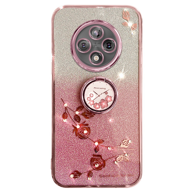 Coque Xiaomi Redmi 14C / Poco C75 Anneau-Support Fleurs et Strass KADEM